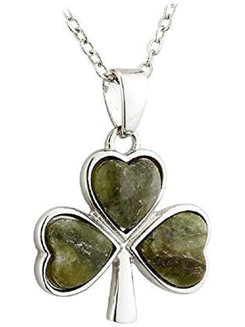 Rhodium Plated Connemara Marble Shamrock Pendant Necklace - Irish Jewelry Gift